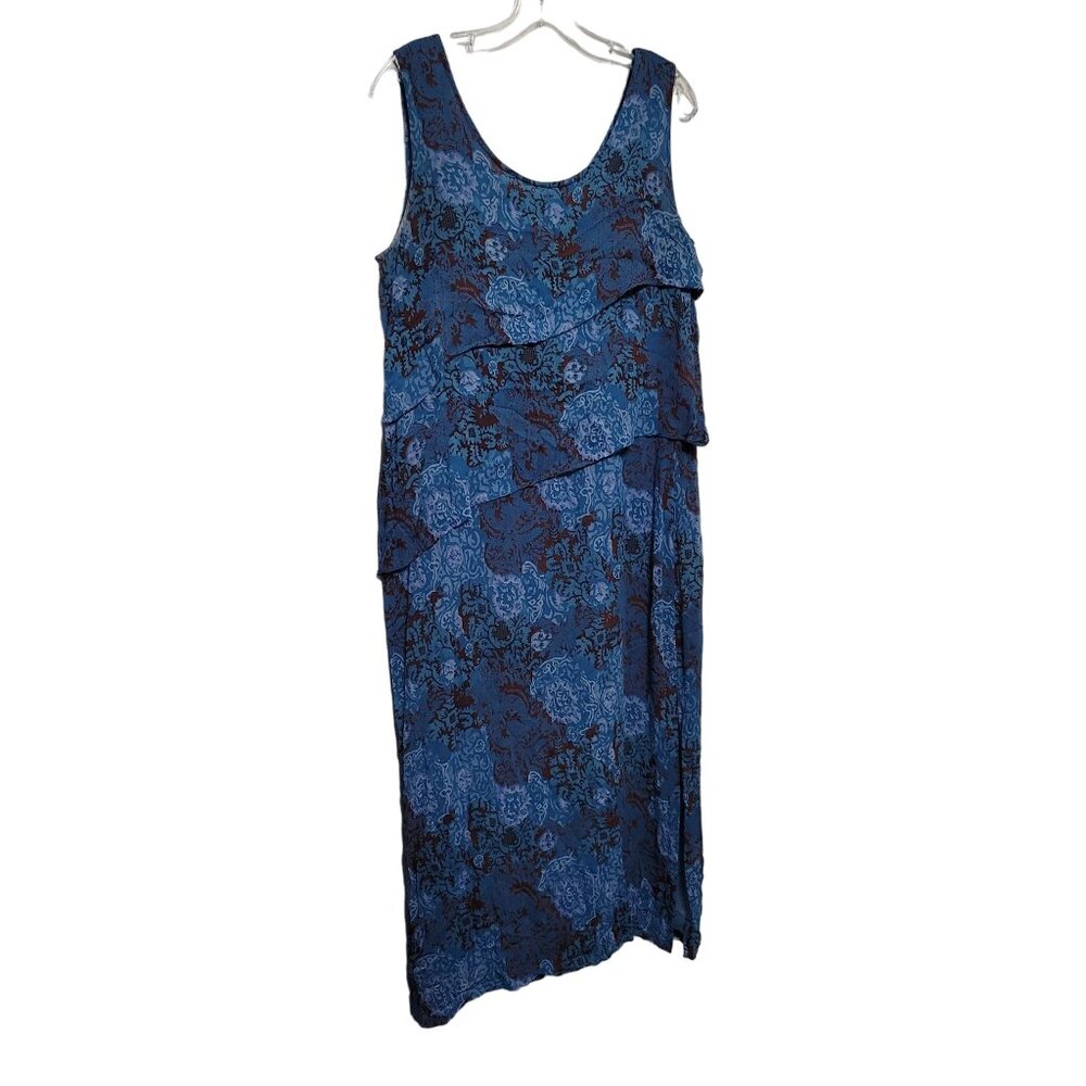 Sacred Threads Size S/M Dress Chiffon Tank Flowy Long Asym Bodice Layers Blue